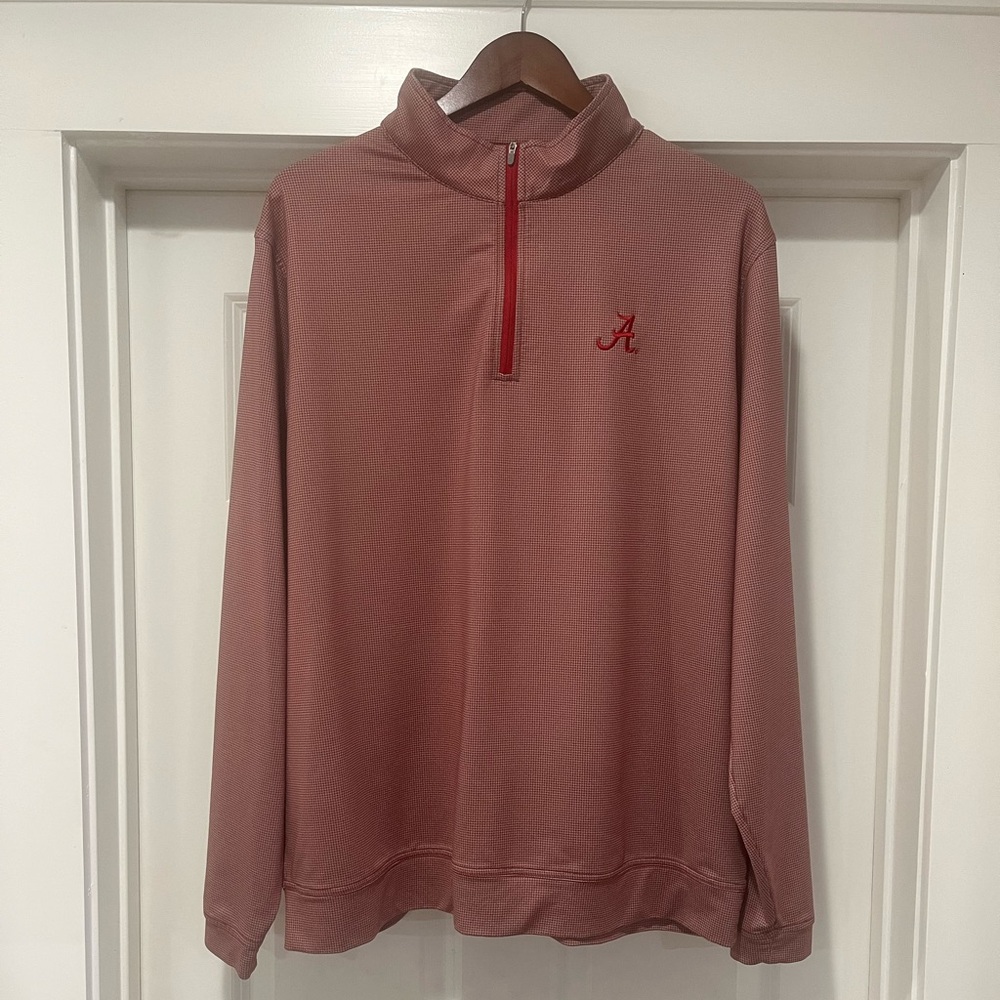 Peter Millar Red Houndstooth Alabama Quarter-Zip Pullover